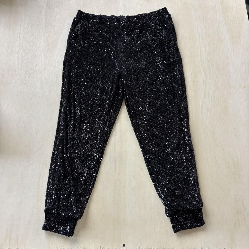 Cable & Gauge Pants Womens XL Black Sequin Jogger‎ Elastic Waist Lined Party